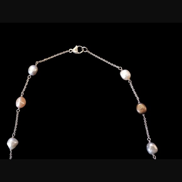 925 Sterling SIlver Multi Colored Natural Pearl 8.7mm 18" Long Necklace - Picture 2 of 6